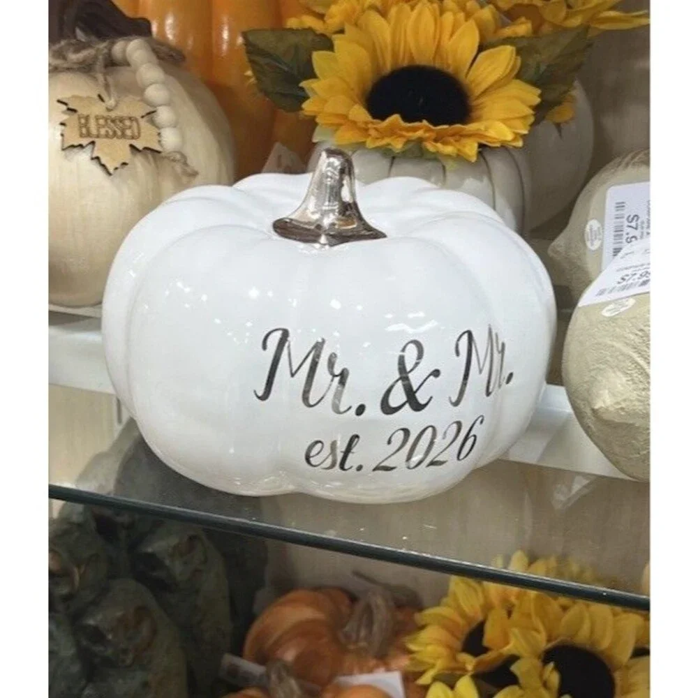 Martha Stewart MR. & MR. EST 2026 Ceramic Pumpkin White Silver Stem Small NEW